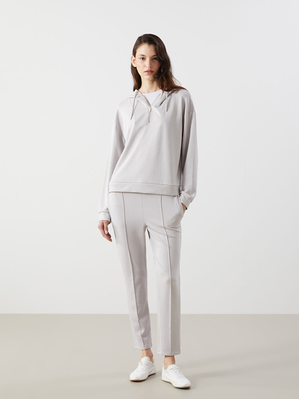LCW Vision Gri Loose Fit Kadın Hoodie - 1
