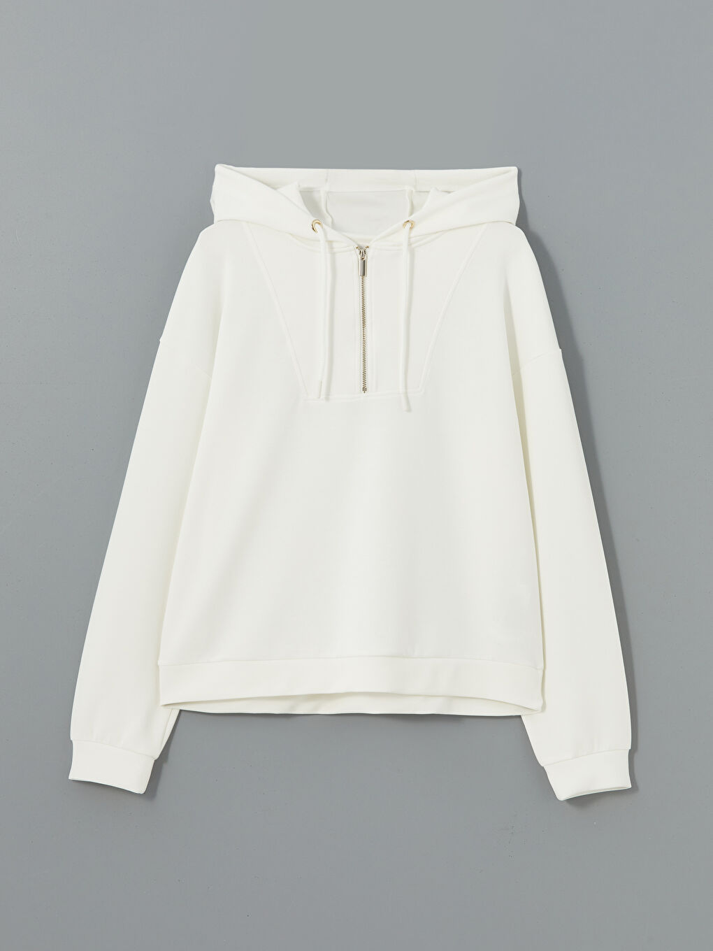 Ekru Loose Fit Kadın Hoodie-4