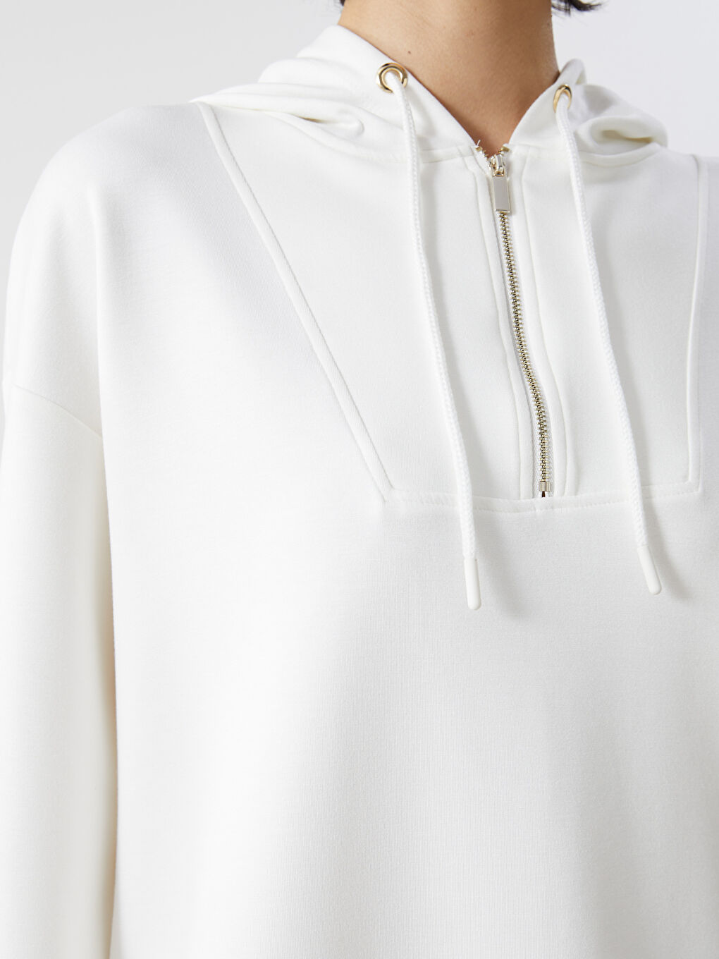 Ekru Loose Fit Kadın Hoodie-2