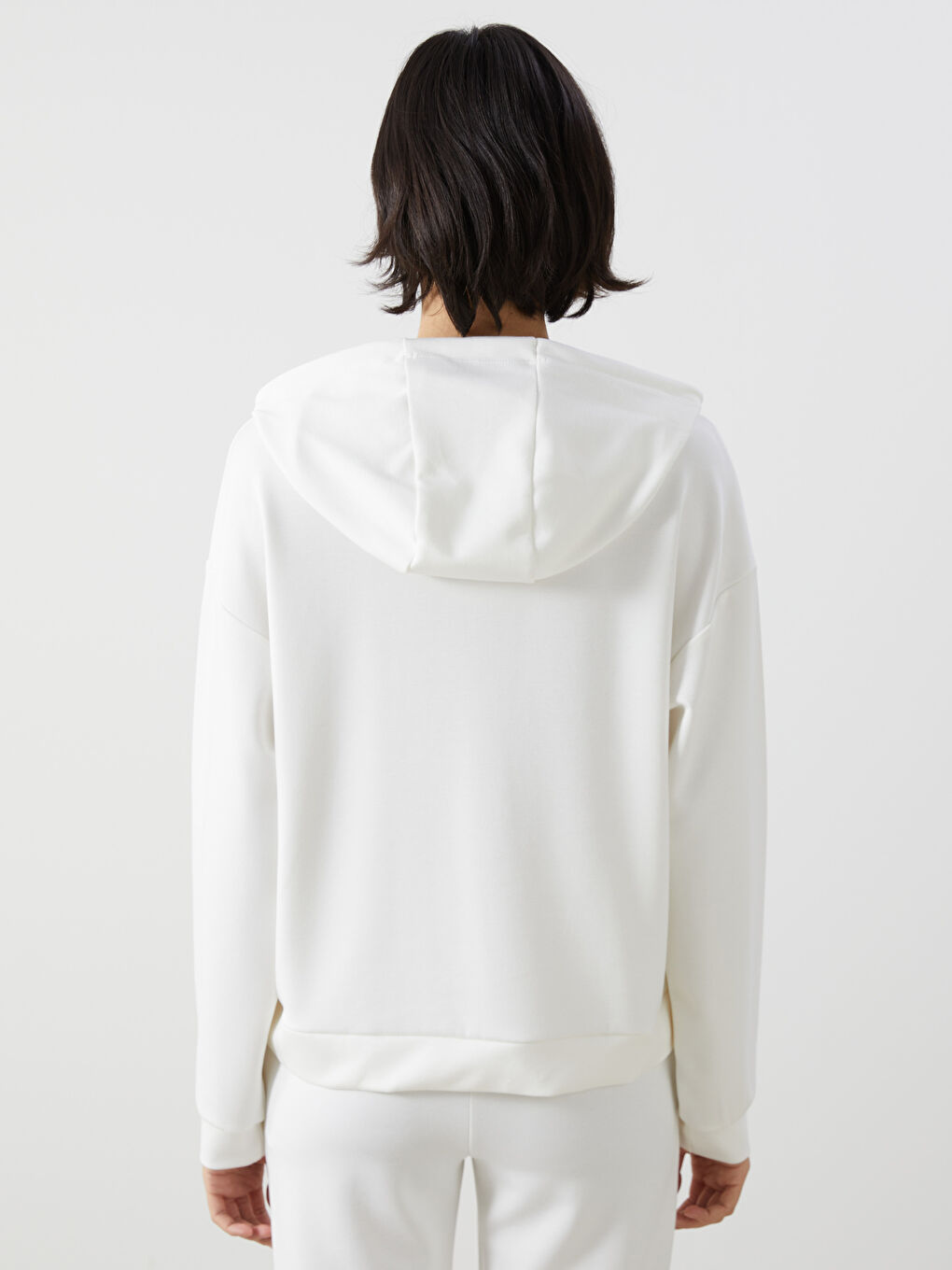 Ekru Loose Fit Kadın Hoodie-3