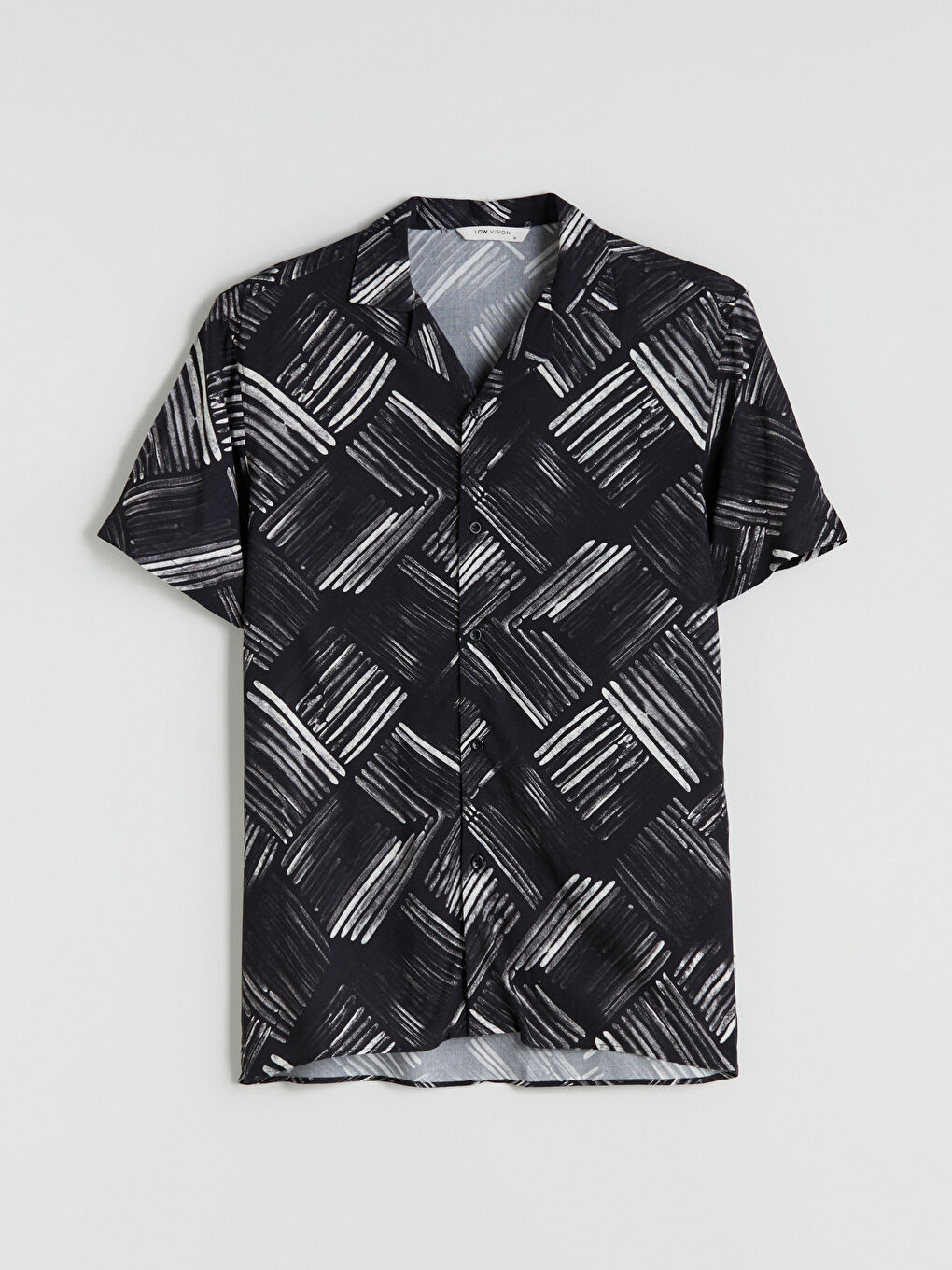 Siyah Regular Fit Kısa Kollu Desenli Viskon Erkek Gömlek-4