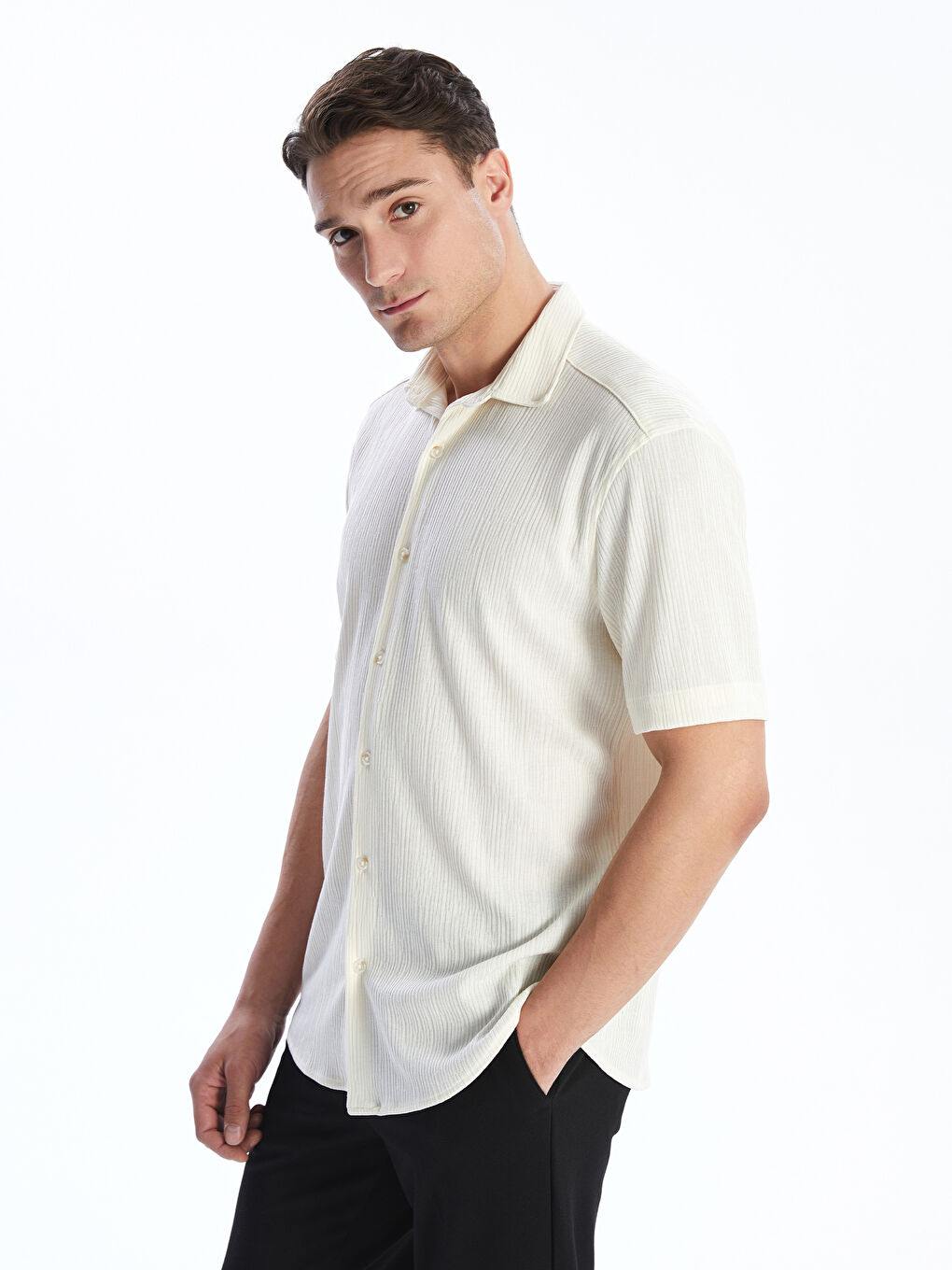LCW Vision Regular Fit Short Sleeve Men's Textured Shirt -S5BF43Z8-RQH