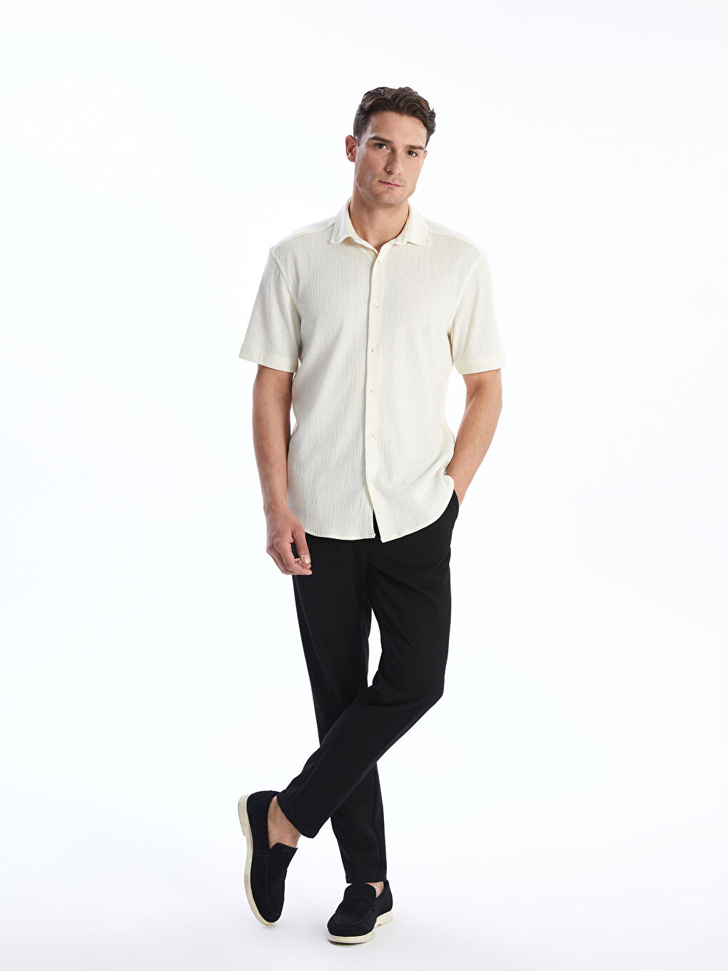 LCW Vision Regular Fit Short Sleeve Men's Textured Shirt -S5BF43Z8-RQH