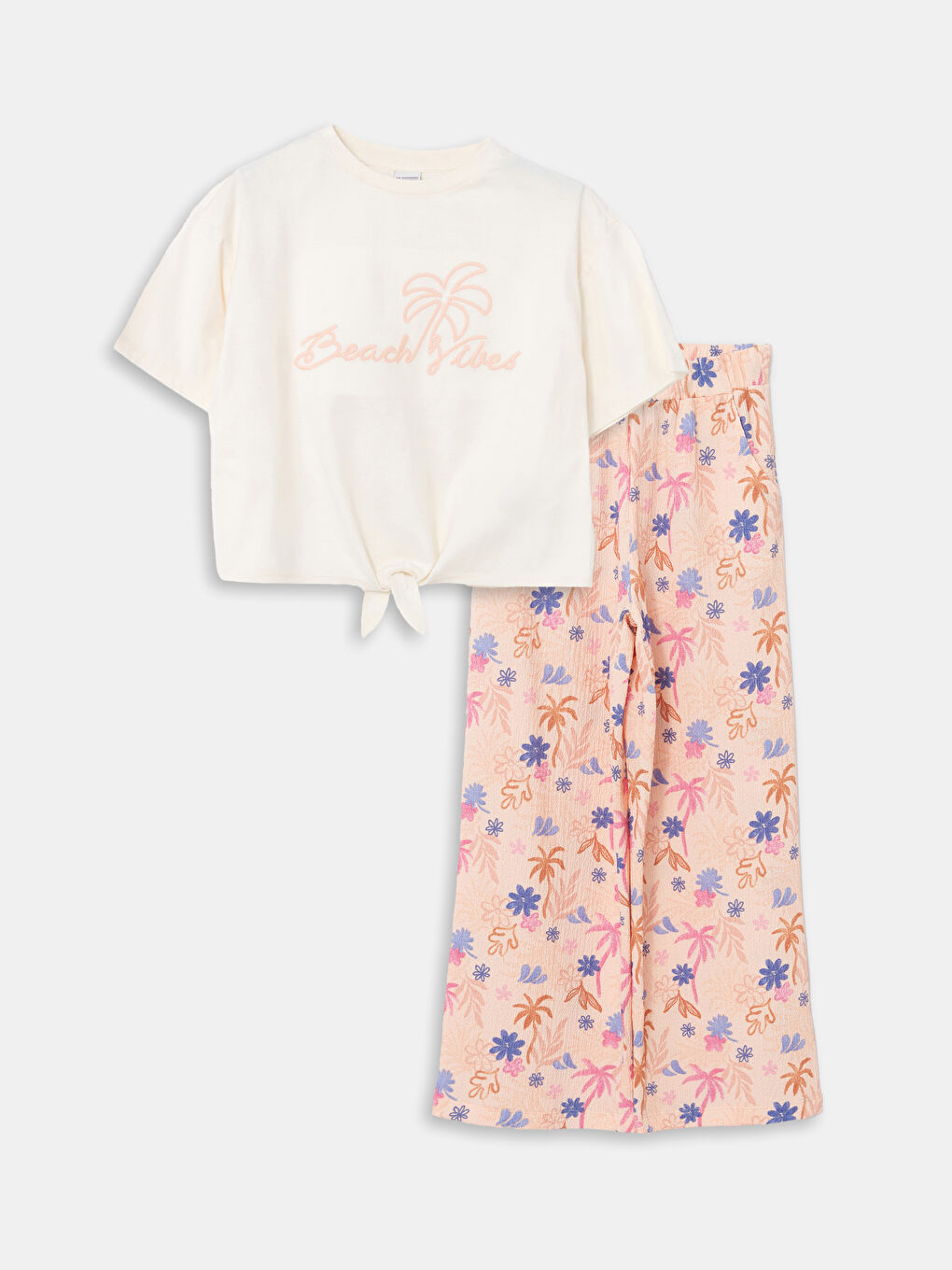 Beach Vibes Printed Girls' T-Shirt and Sweatpants 2 Pack Set -S5BG03Z4-FRC