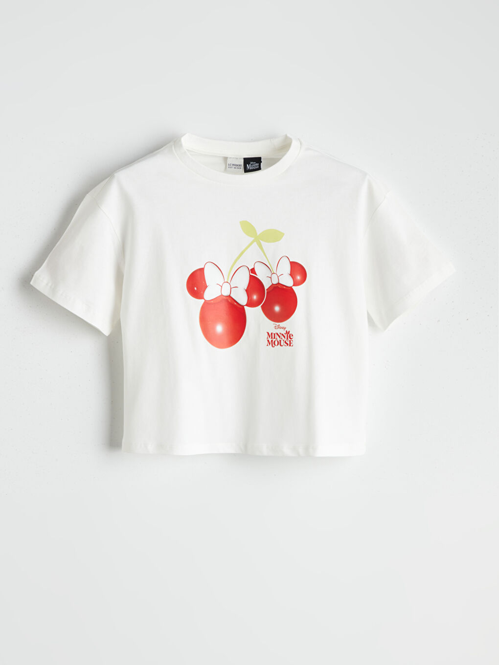 Ekru Bisiklet Yaka Minnie Mouse Baskılı Kız Çocuk Tişört