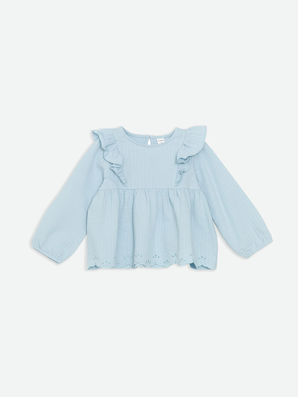 LCW Kids Mavi Fırfırlı Nakışlı Kız Çocuk Bluz