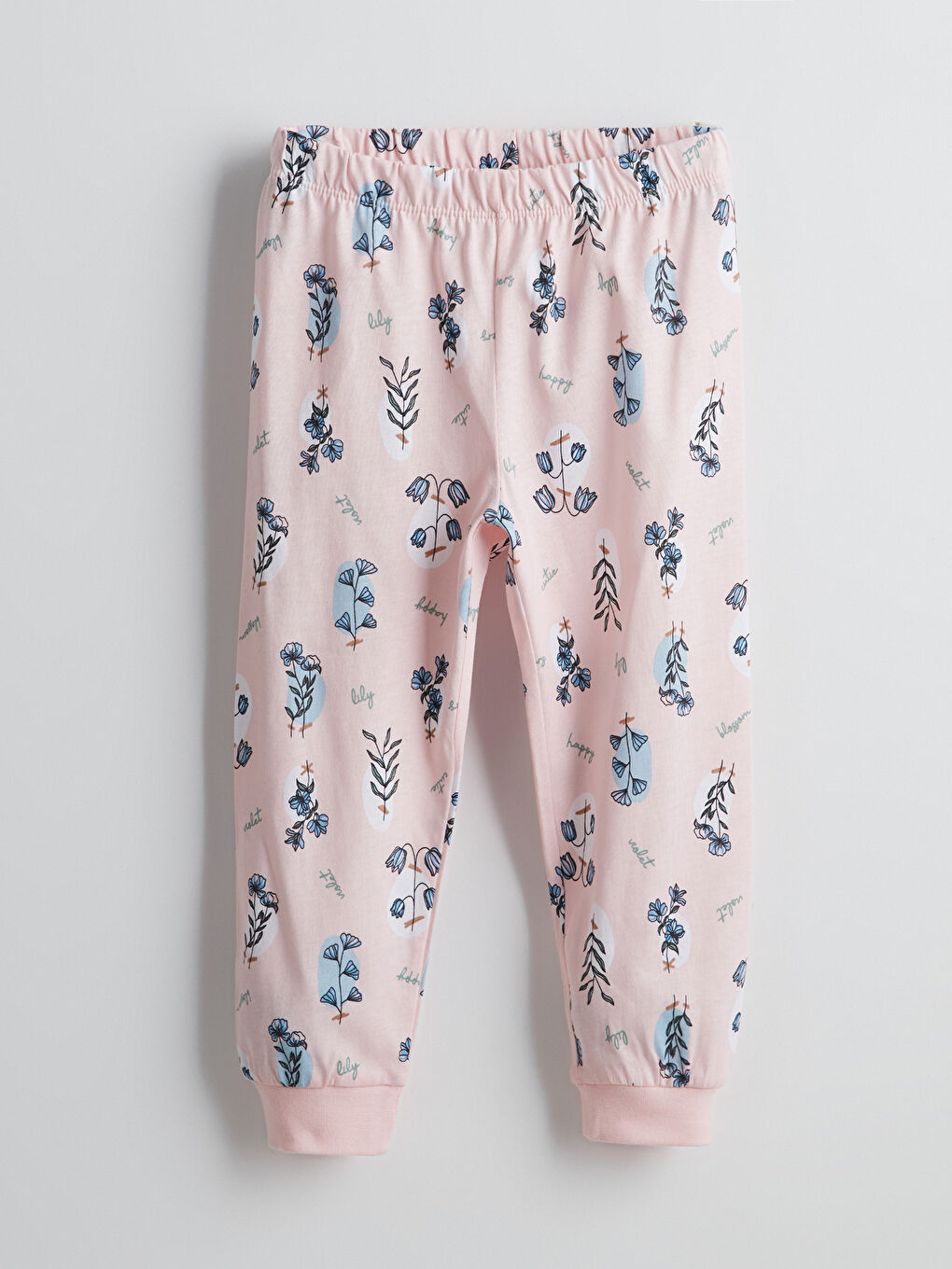 Pembe Beli Lastikli Çiçekli Kız Çocuk Pijama Alt