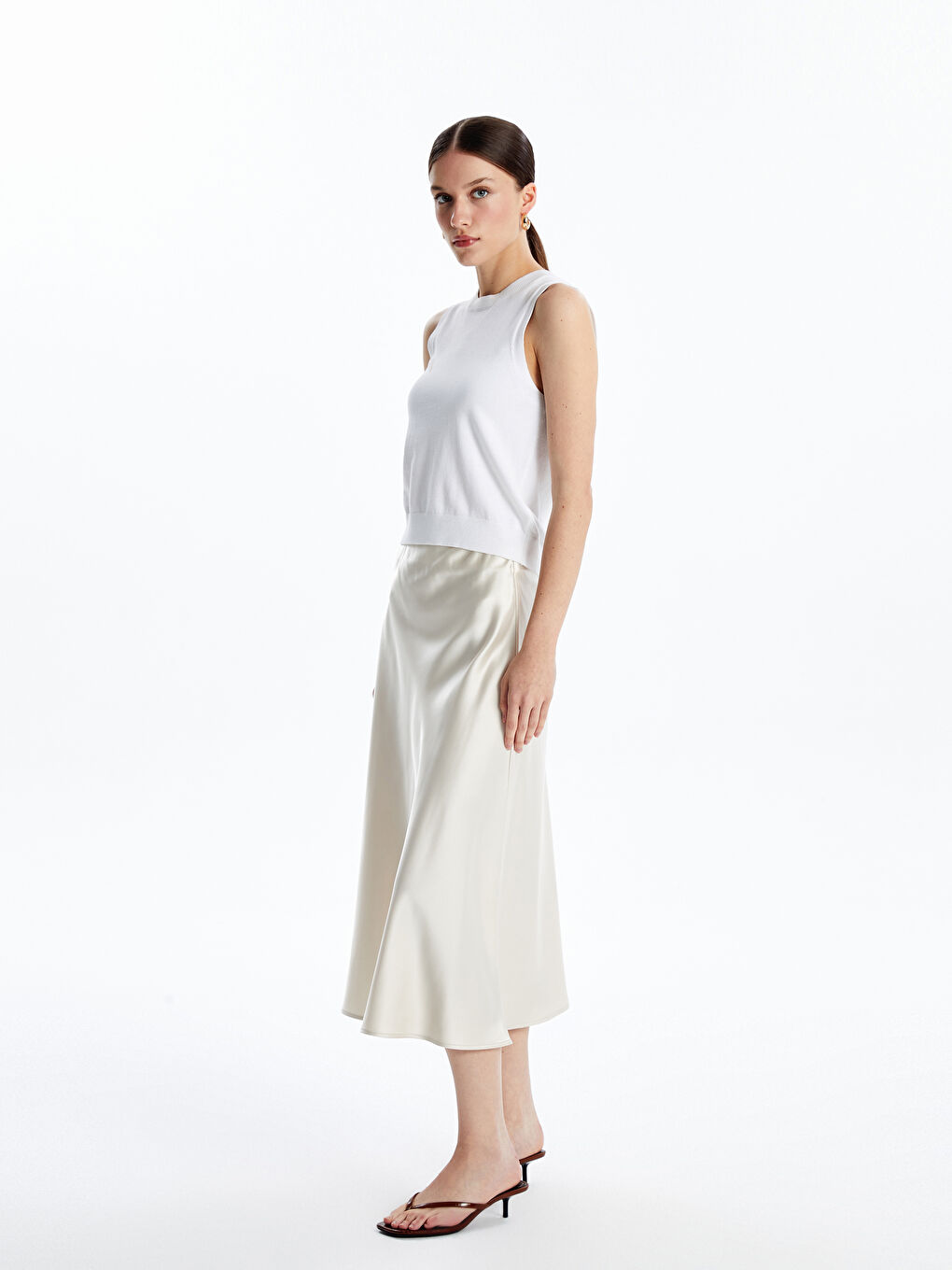 Standard Fit Plain Satin Women's Skirt -S5BG73Z8-FWM