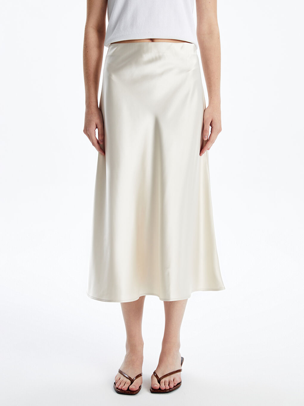Standard Fit Plain Satin Women's Skirt -S5BG73Z8-FWM