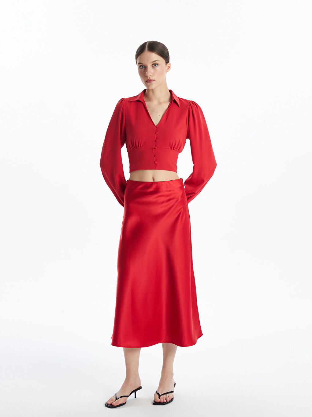 Standard Fit Plain Satin Women's Skirt -S5BG74Z8-KYV