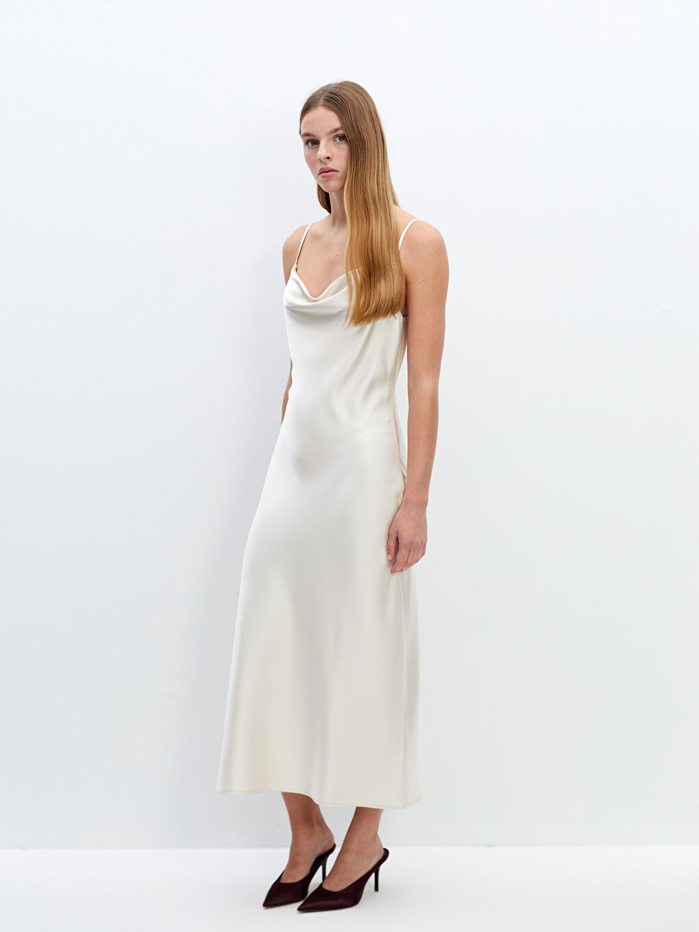 Cowl Neck Strappy Satin Women's Dress -S5BG80Z8-FUR