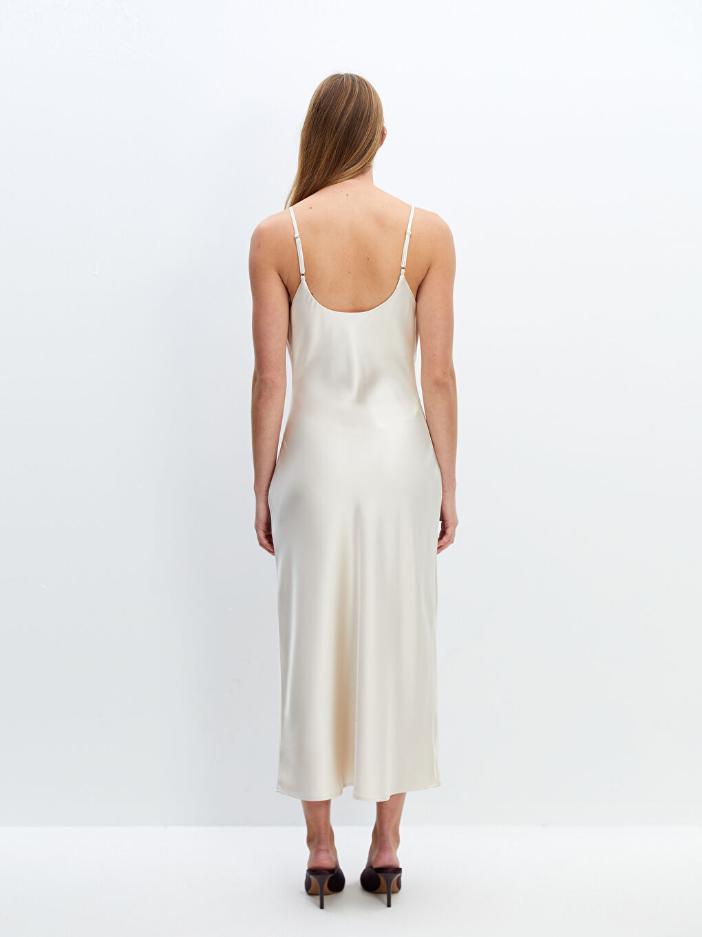 Cowl Neck Strappy Satin Women's Dress -S5BG80Z8-FUR