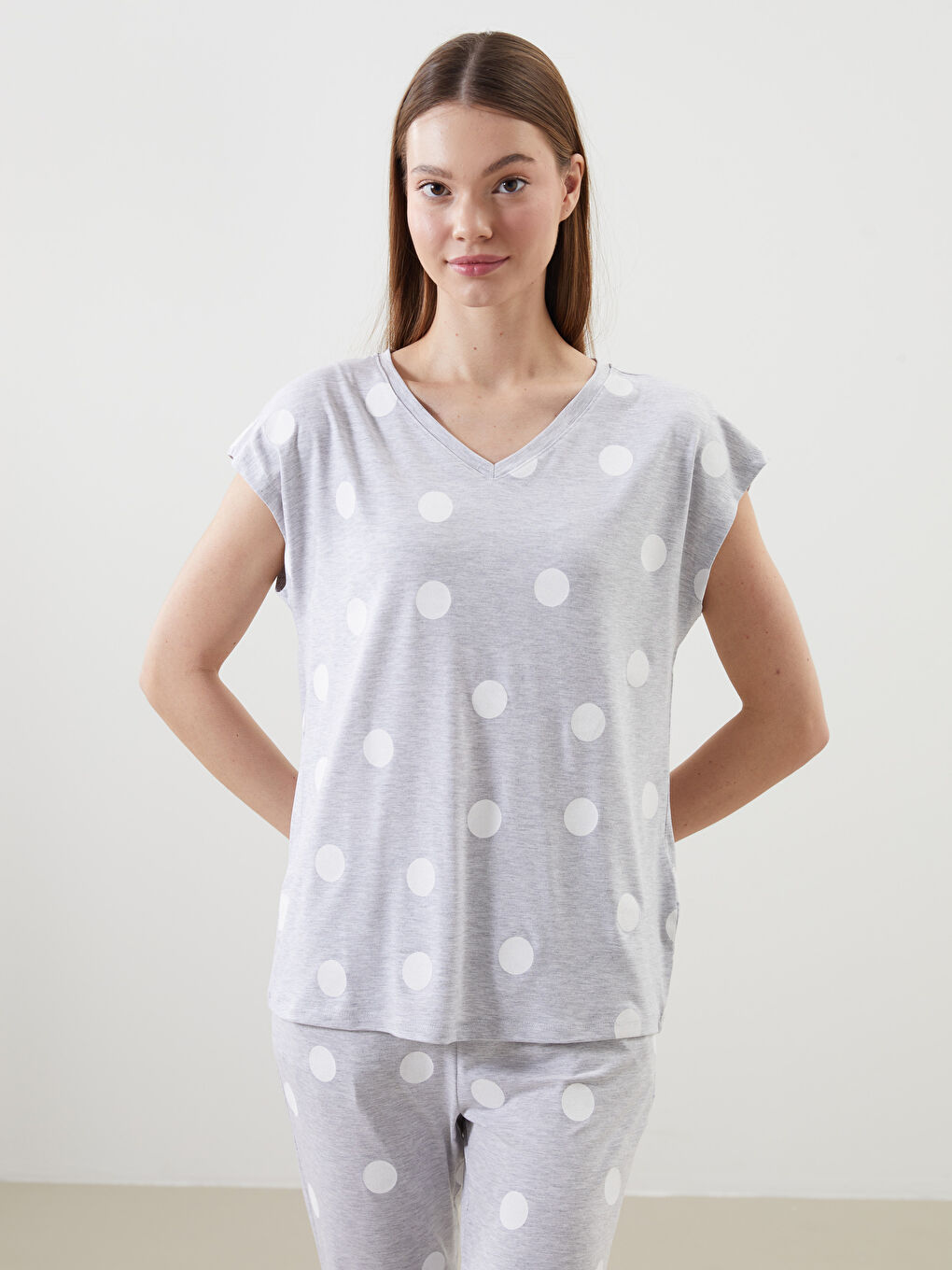 V-Neck Polka Dot Women’S Pajama Top -S5BG93Z8-998