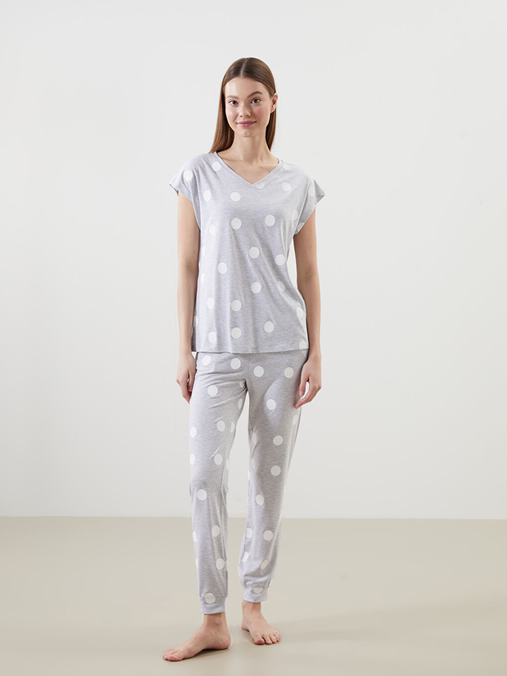 V-Neck Polka Dot Women’S Pajama Top -S5BG93Z8-998