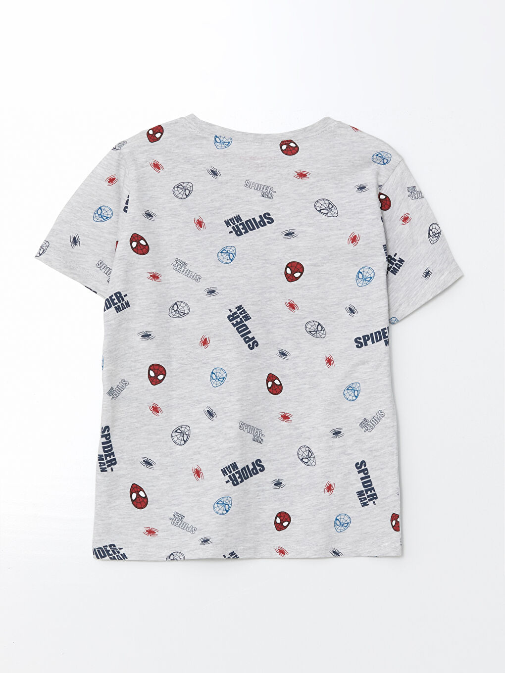 Gri Bisiklet Yaka Spider-Man Baskılı Erkek Çocuk Pijama Üstü-1
