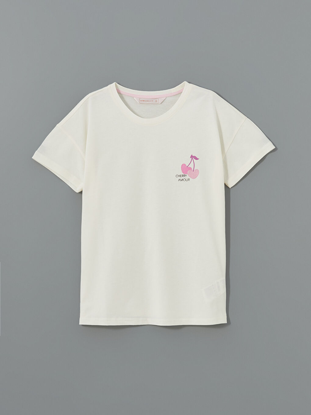 Beyaz Bisiklet Yaka Baskılı Kadın Pijama Üst