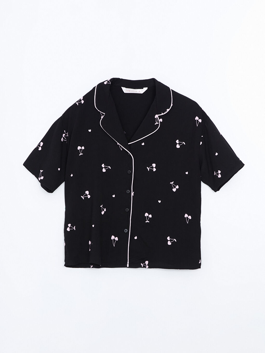 Siyah Gömlek Yaka Baskılı Kadın Pijama Üstü