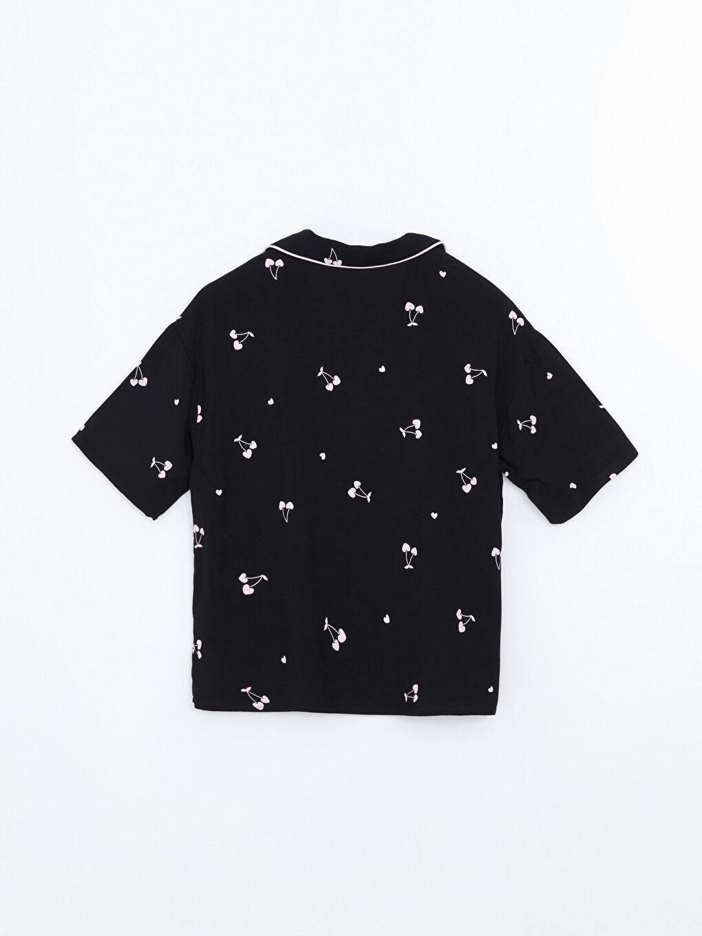 Siyah Gömlek Yaka Baskılı Kadın Pijama Üstü-1