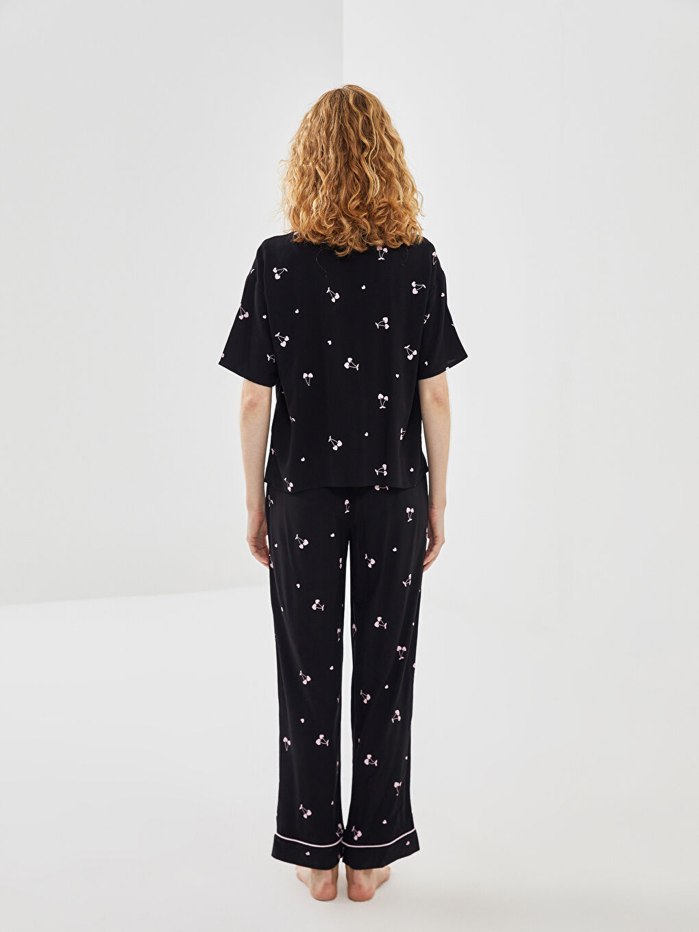 LCW DREAM Siyah Gömlek Yaka Desenli Kadın Pijama Takımı - 3