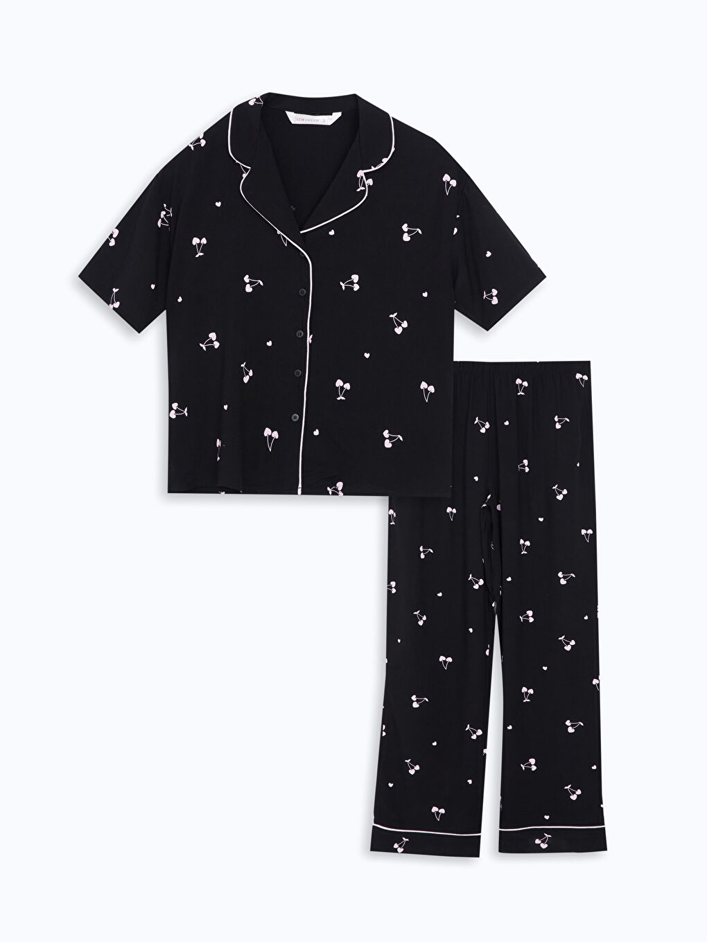 LCW DREAM Siyah Gömlek Yaka Desenli Kadın Pijama Takımı - 4