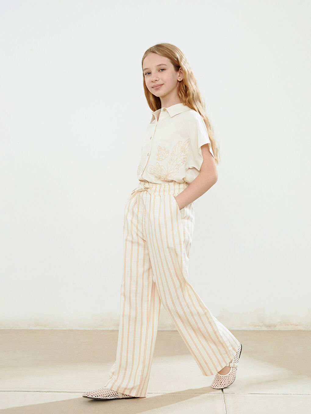 Elastic Waist Striped Girl Trousers -S5BH60Z4-LE8