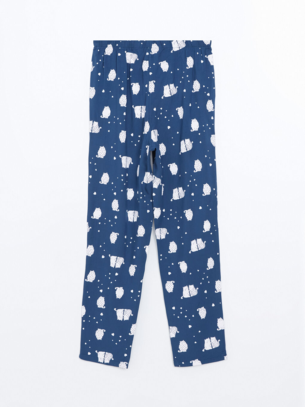 Lacivert Beli Lastikli Baskılı Kadın Pijama Alt-1