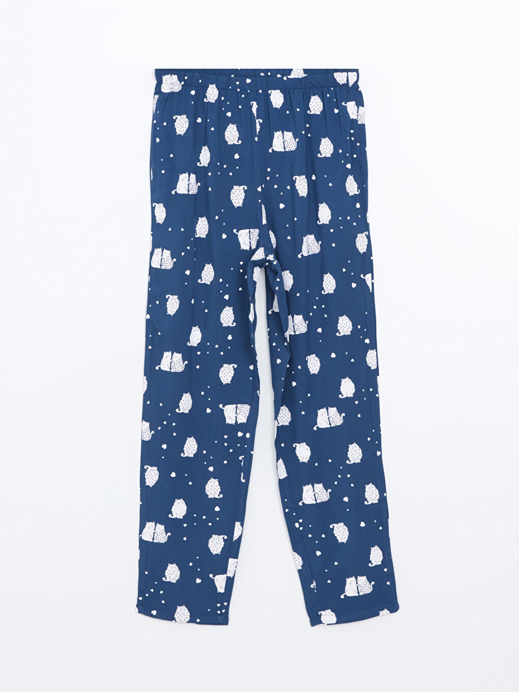 Lacivert Beli Lastikli Baskılı Kadın Pijama Alt