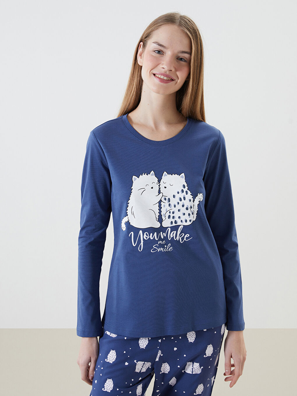 Crew Neck Printed Women's Pyjama Set -S5BH71Z8-LSF
