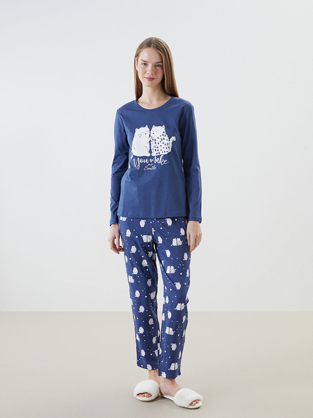 Crew Neck Printed Women's Pyjama Set -S5BH71Z8-LSF