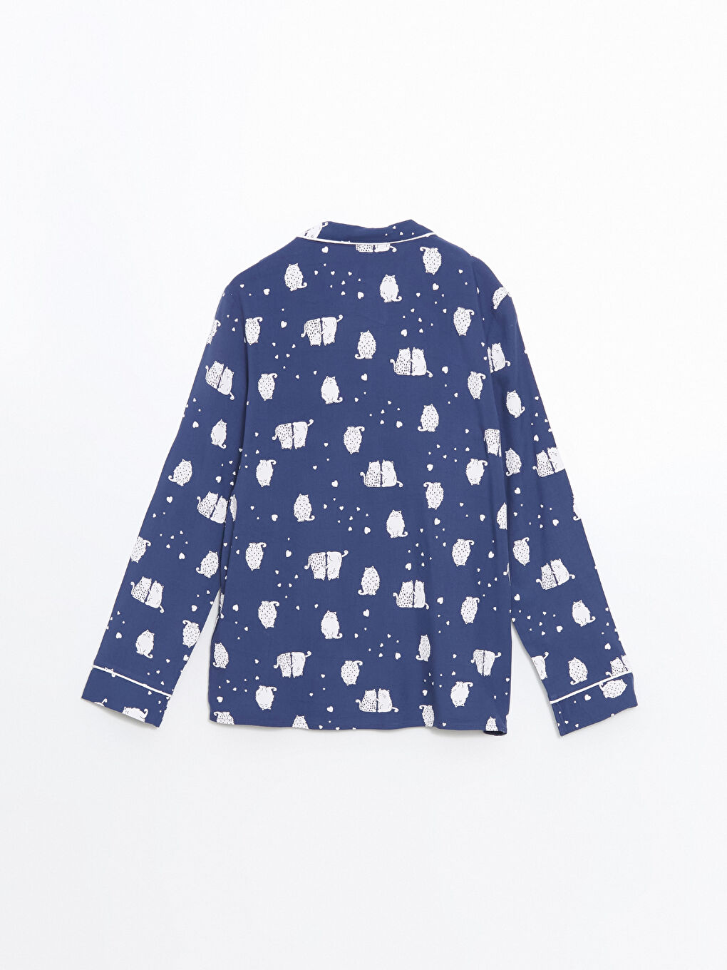 Lacivert Gömlek Yaka Desenli Kadın Pijama Üst-1