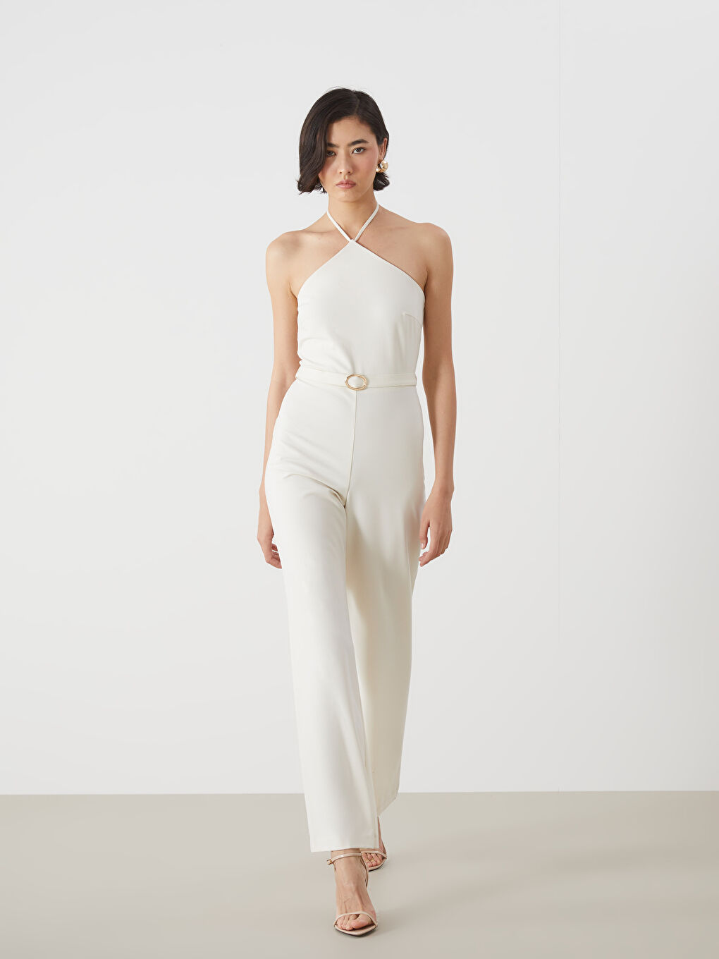Halter Neck Crepe Women's Jumpsuit -S5BH87Z8-FEX