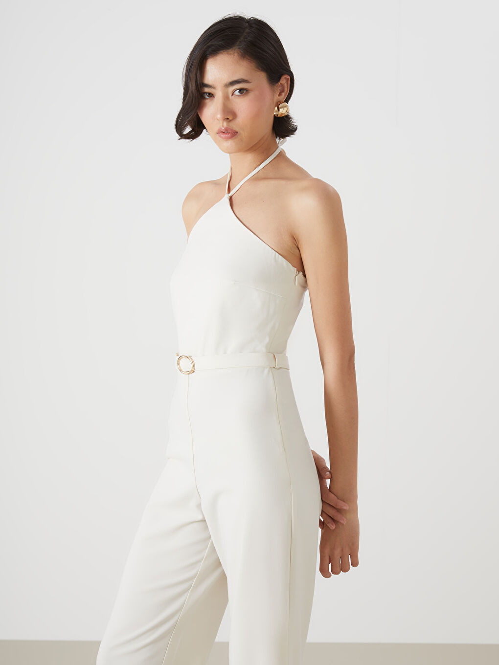 Halter Neck Crepe Women's Jumpsuit -S5BH87Z8-FEX