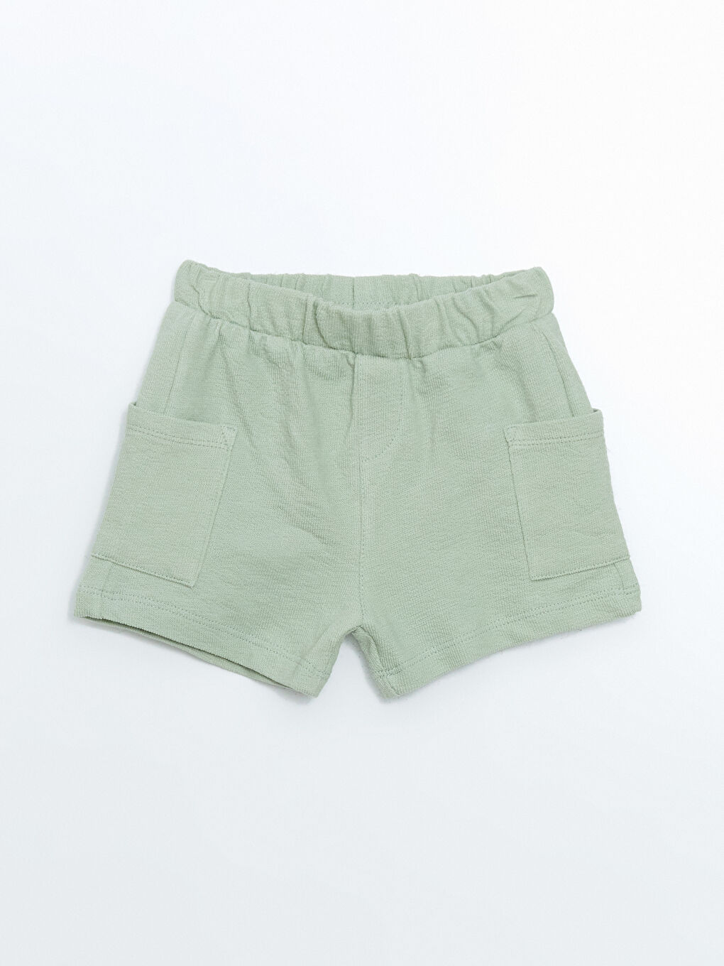 Yeşil Beli Lastikli Pamuklu Cepli Erkek Bebek Şort