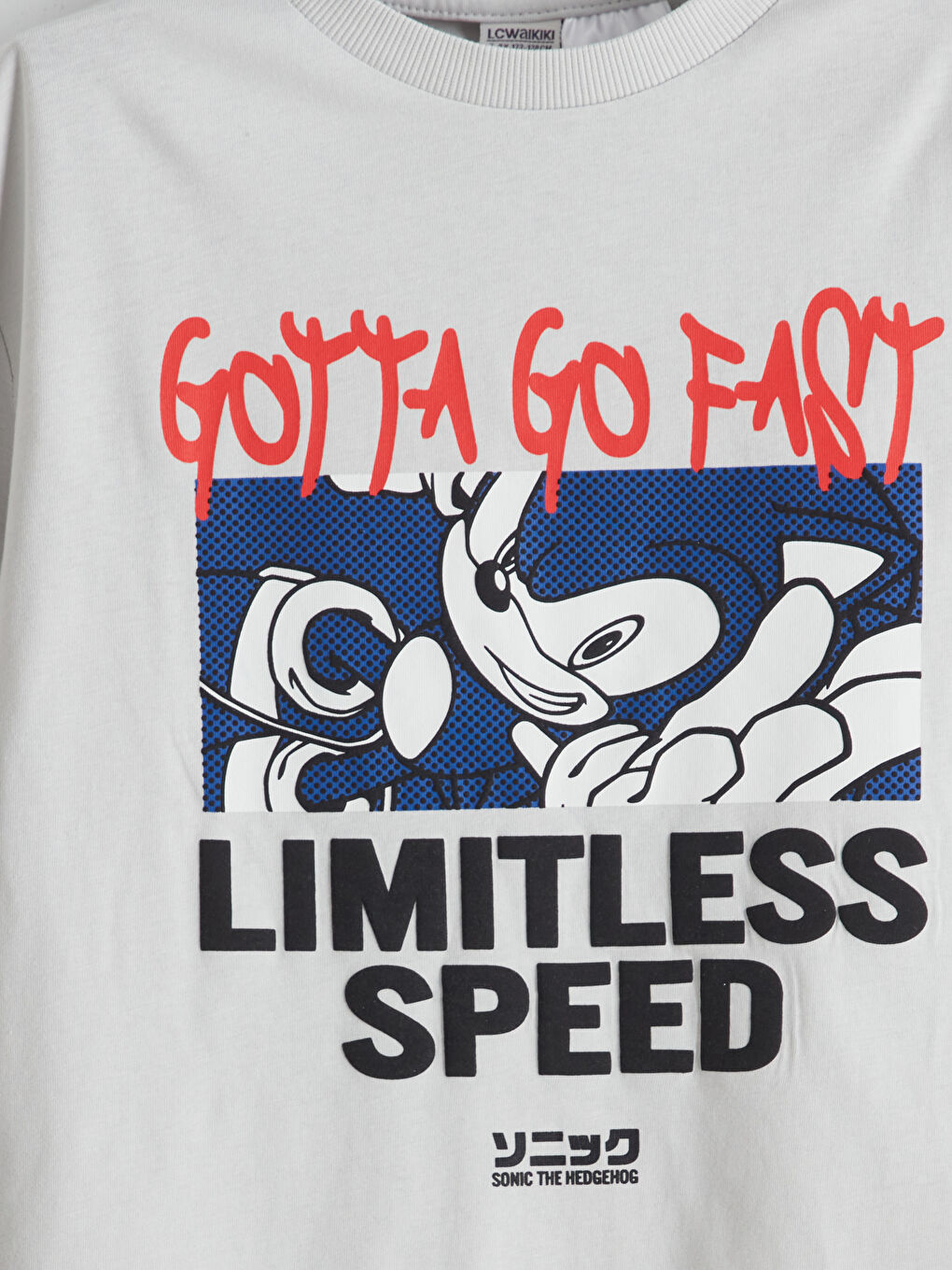 Gri Bisiklet Yaka Sonic Baskılı Erkek Çocuk Tişört-1