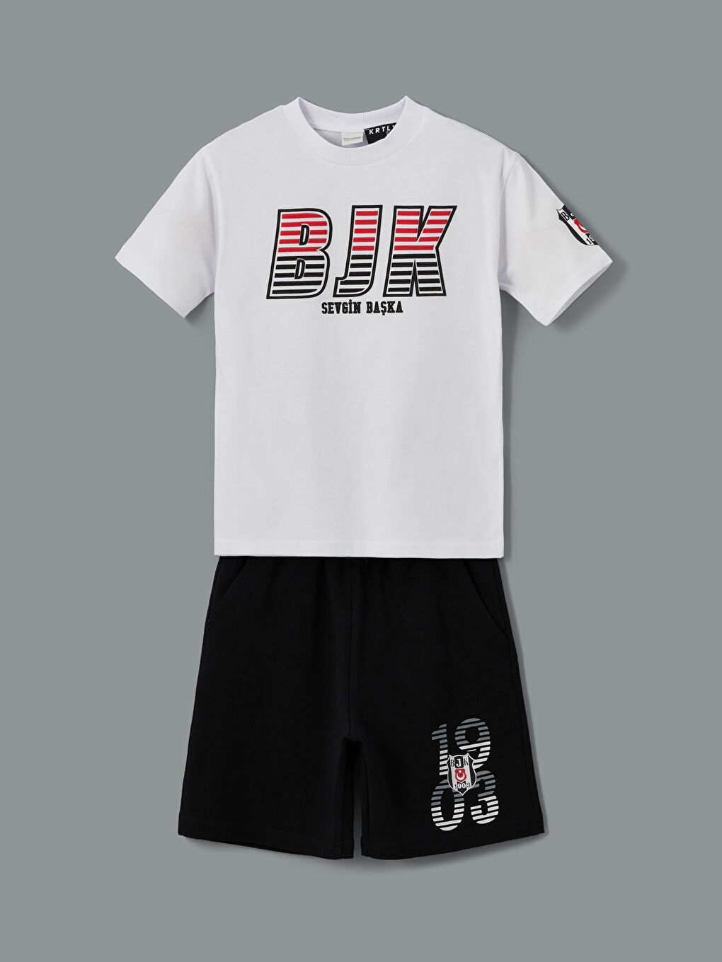 LCW Kids Beyaz Bisiklet Yaka Beşiktaş Baskılı Erkek Çocuk Tişört ve Şort