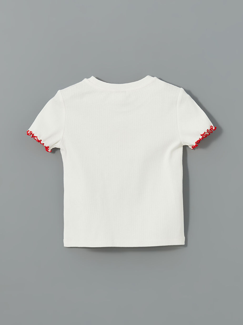 Ekru Bisiklet Yaka Kız Çocuk Tişört-1