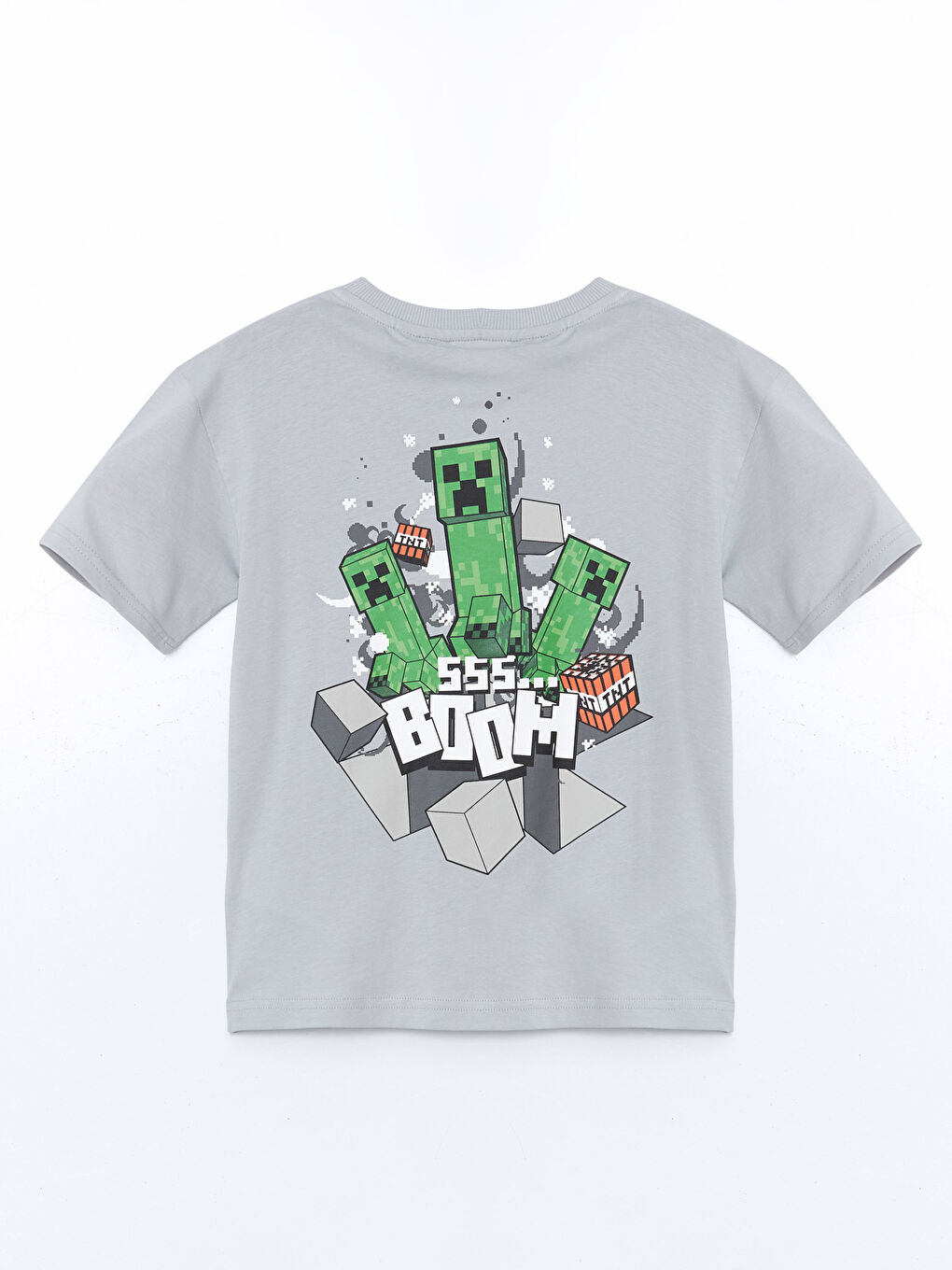 LCW Kids Gri Bisiklet Yaka Minecraft Baskılı Erkek Çocuk Tişört - 4
