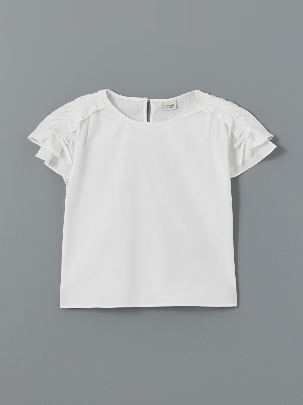Crew Neck Plain Ruffled Poplin Girls' Blouse -S5BJ78Z4-Q6K