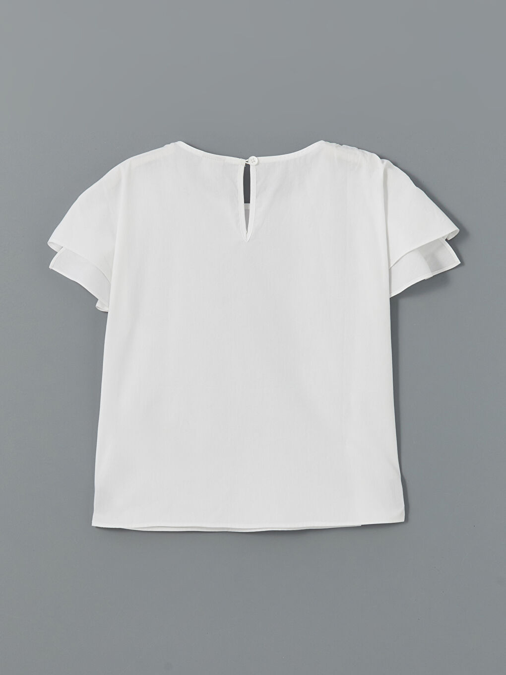 Crew Neck Plain Ruffled Poplin Girls' Blouse -S5BJ78Z4-Q6K