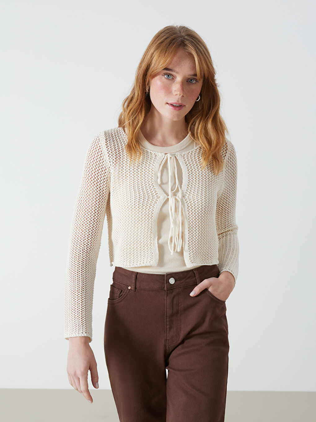 XSIDE Crew Neck Hole-Knitted Women's Knitwear Cardigan -S5BK07Z8-VHM