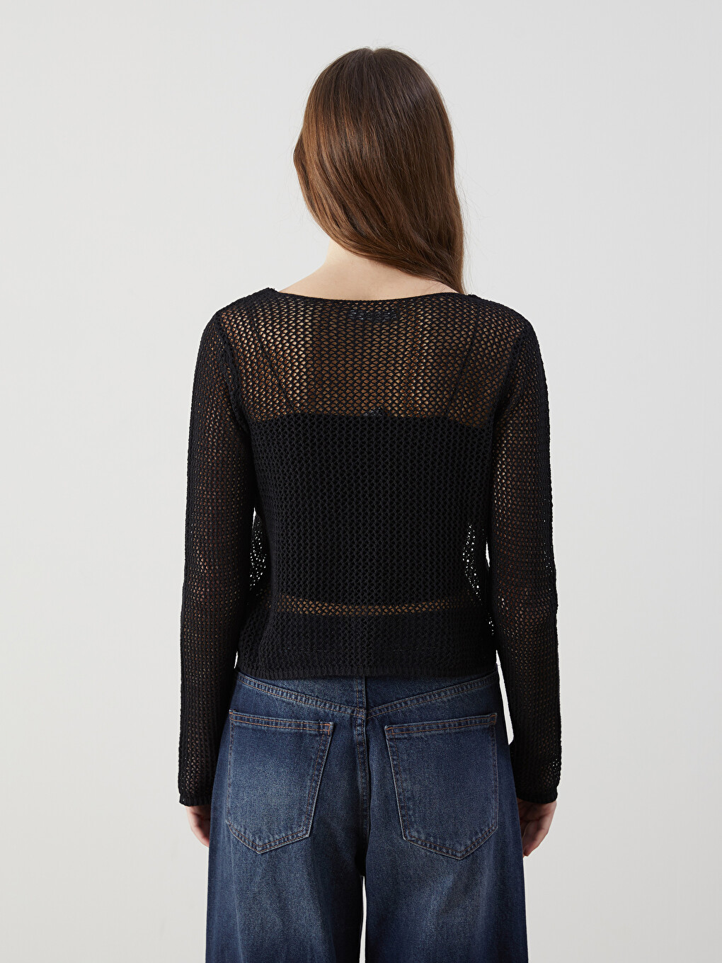 Cardigan Tricotat Cu Găuri Pentru Femei Cu Guler Rotund-3
