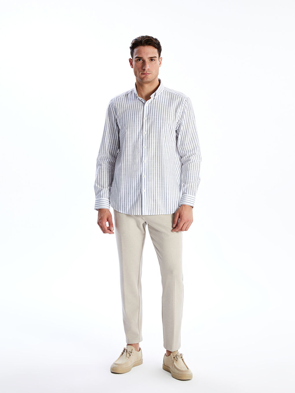Slim Fit Long Sleeve Striped Poplin Men's Shirt -S5BK22Z8-RFH