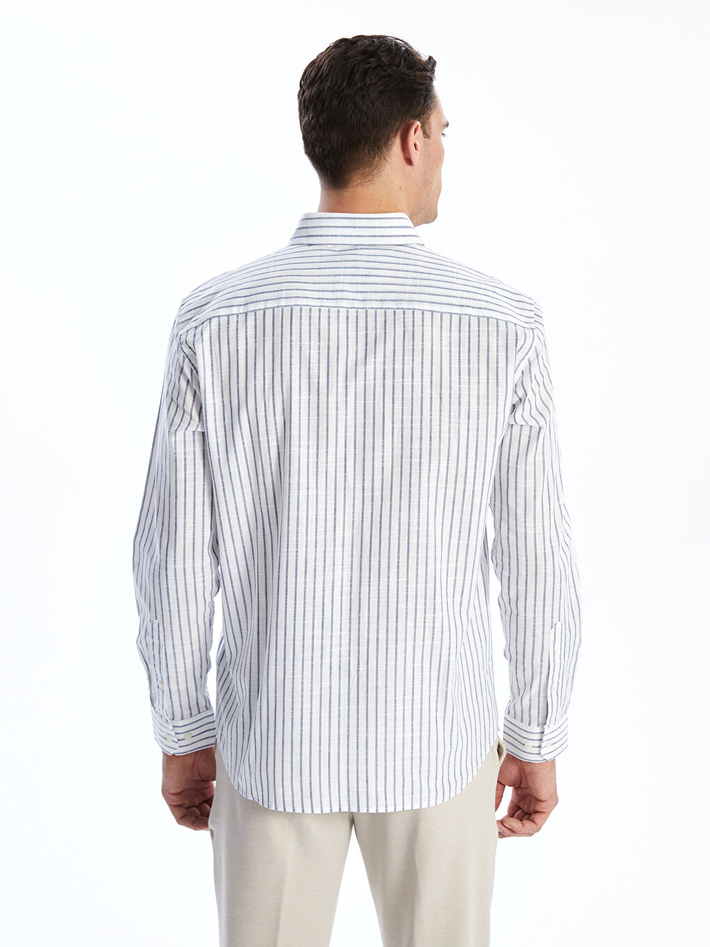Slim Fit Long Sleeve Striped Poplin Men's Shirt -S5BK22Z8-RFH