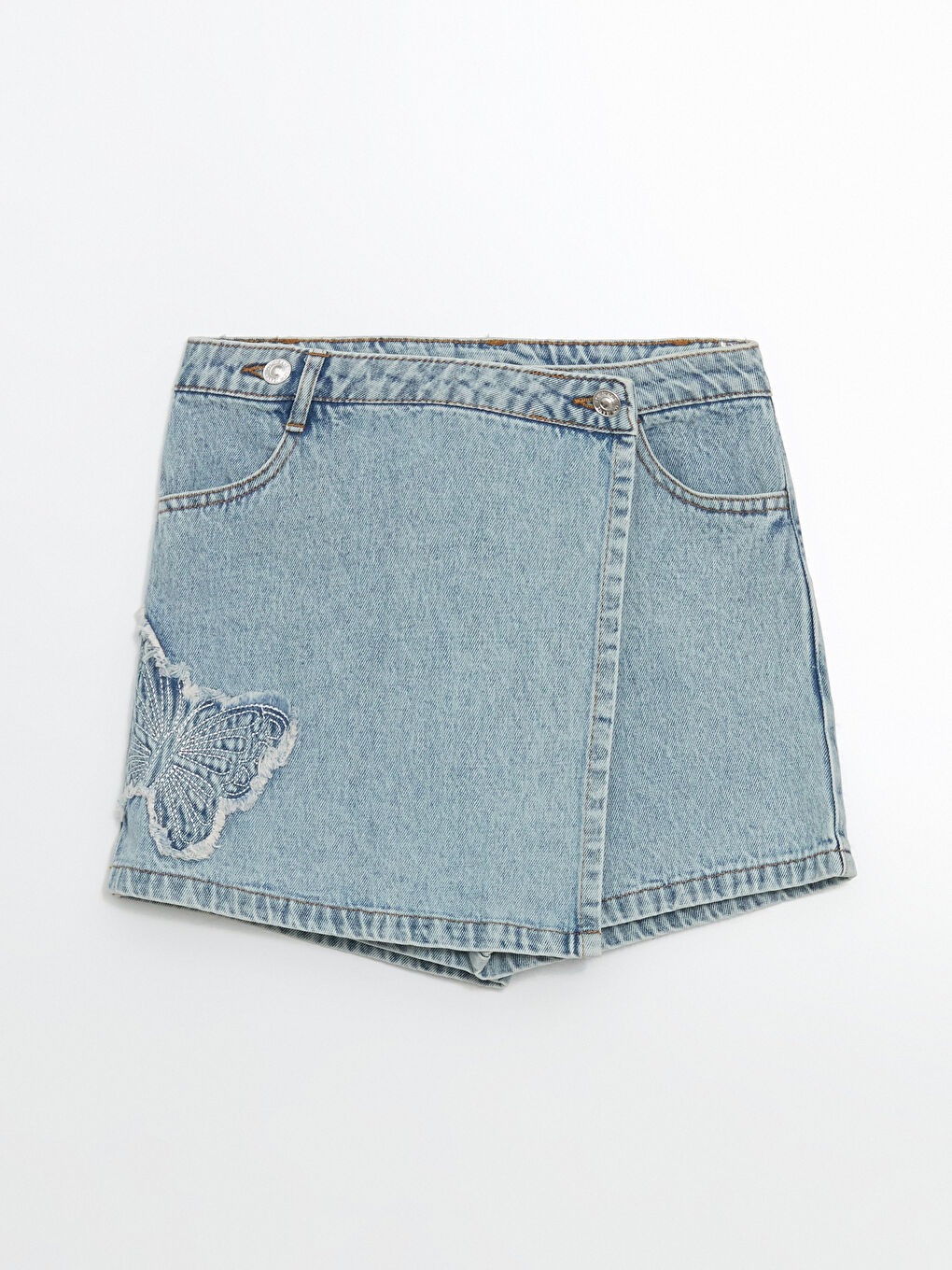 Butterfly Embroidered Girl'S Jean Shorts Skirt -S5BK38Z4-V2T