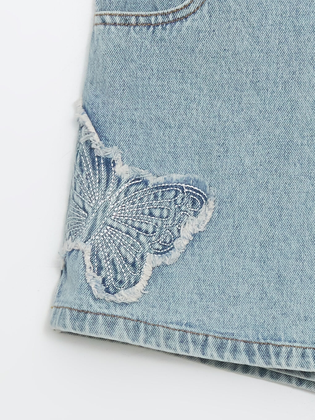 Butterfly Embroidered Girl'S Jean Shorts Skirt -S5BK38Z4-V2T