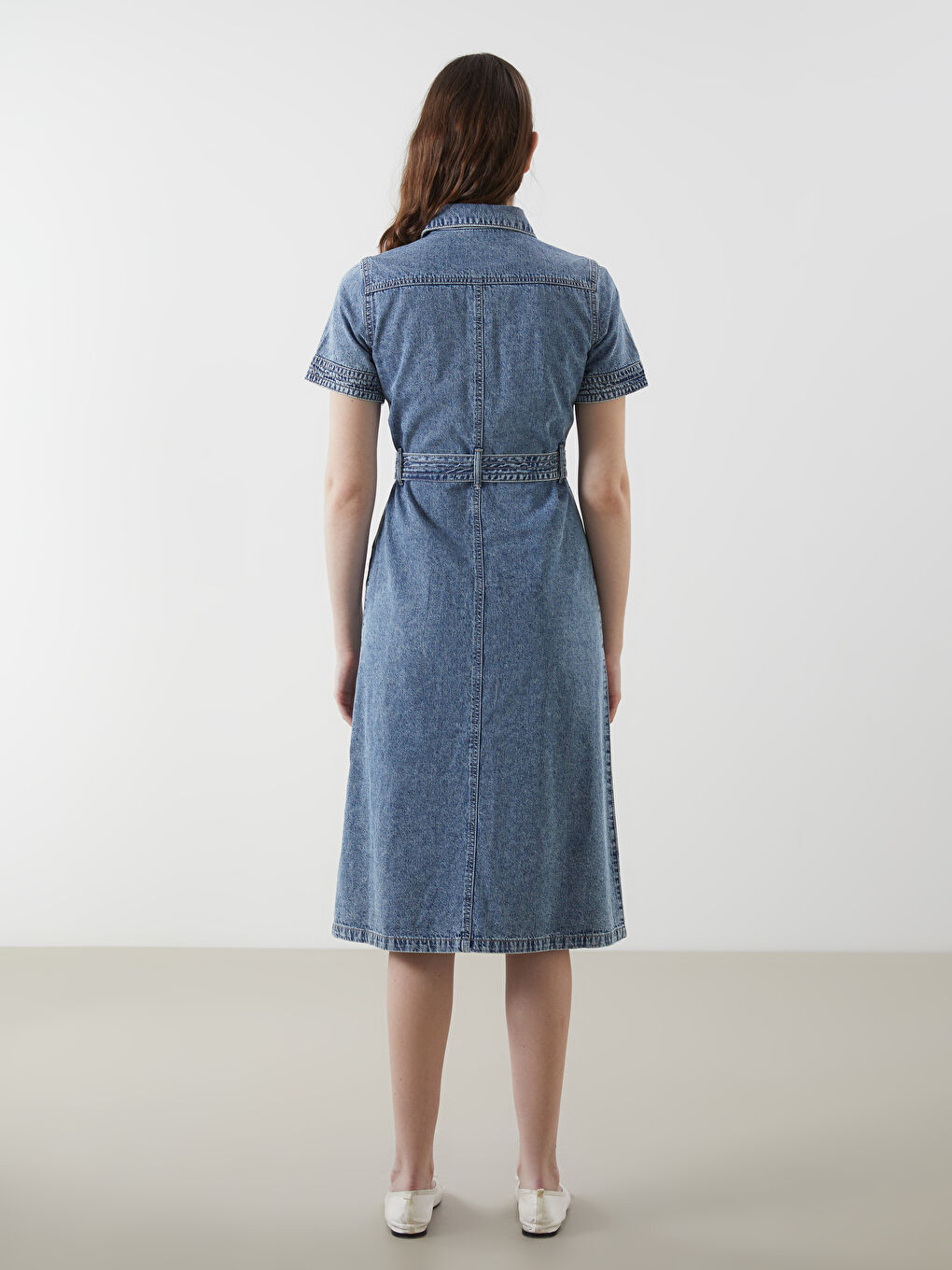 Collared Neck Women's Denim Dress -S5BK64Z8-507