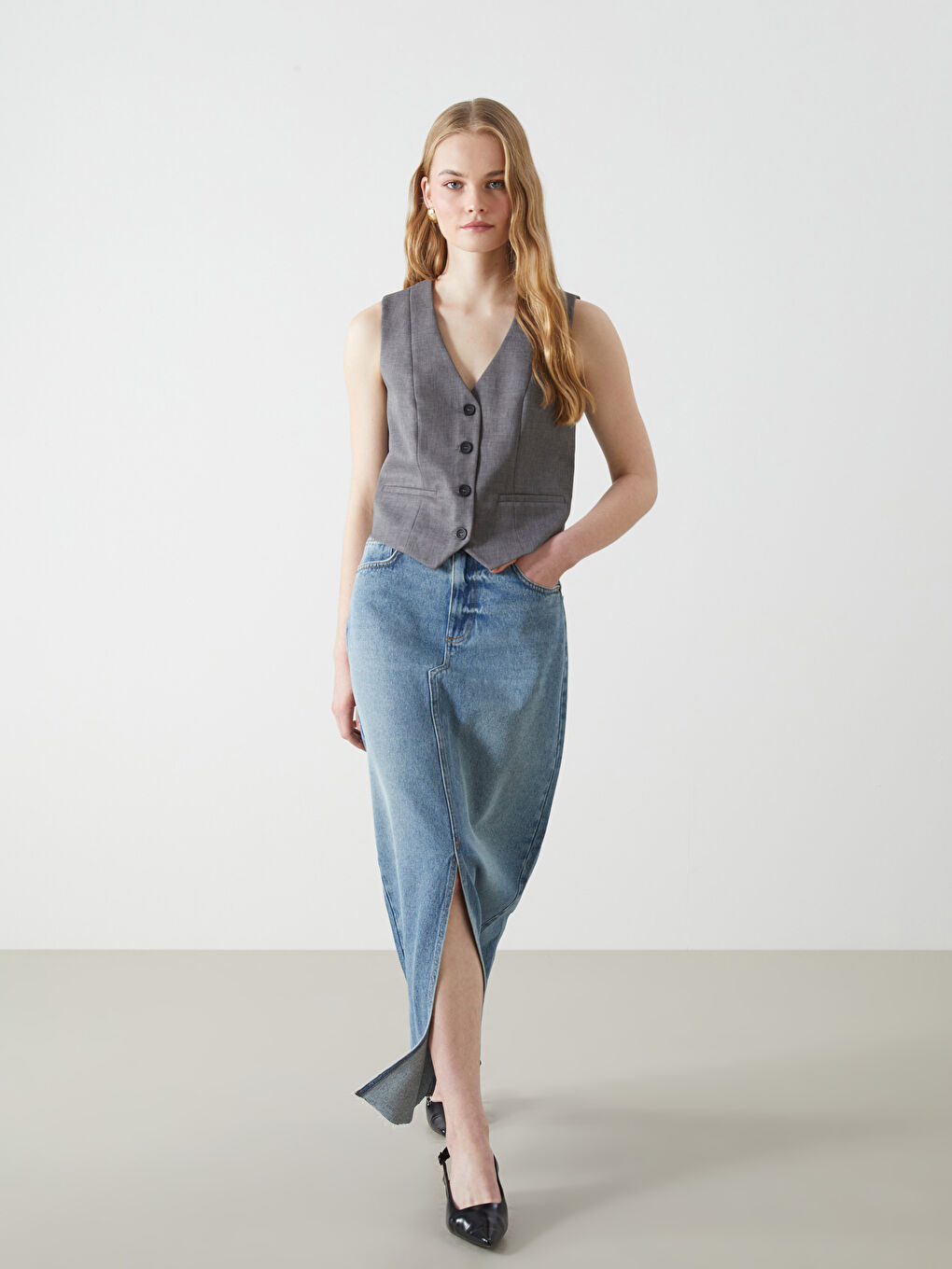 Regular Fit Women's Denim Skirt -S5BK68Z8-507