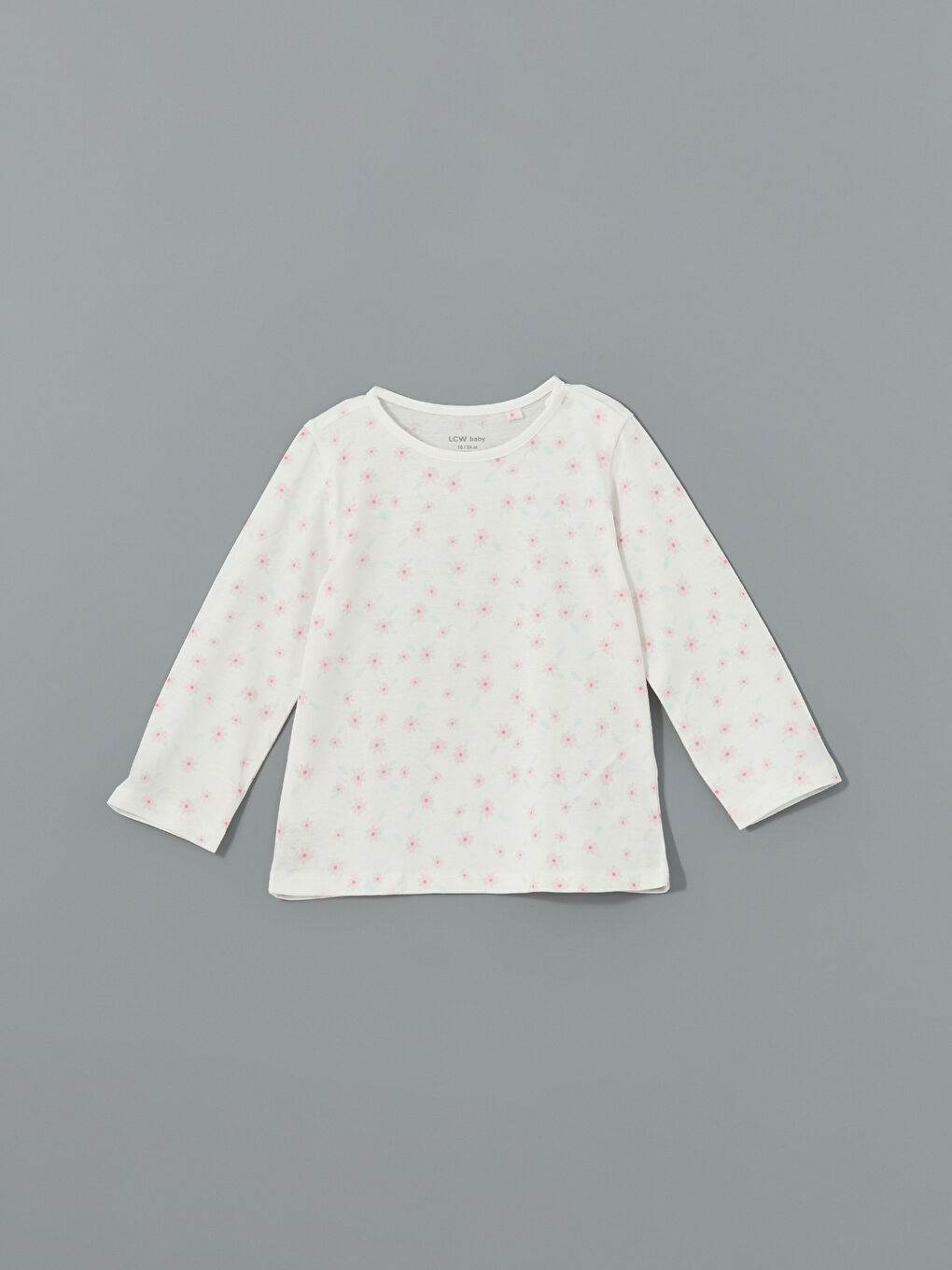 Ekru Bisiklet Yaka Çiçekli Kız Bebek Tişört