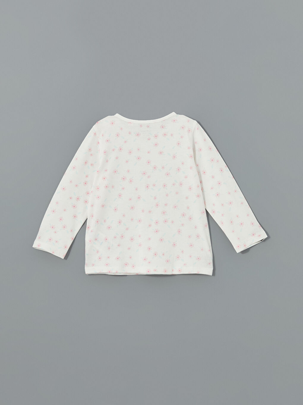 Ekru Bisiklet Yaka Çiçekli Kız Bebek Tişört-2