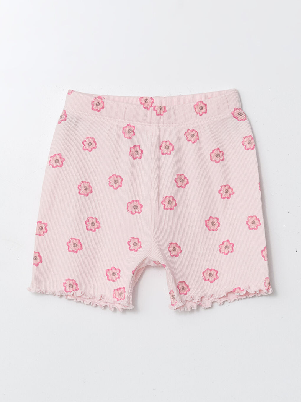 Pembe Beli Lastikli Çiçekli Kız Bebek Şort